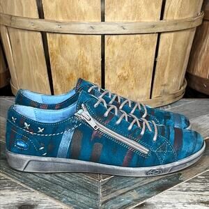CLOUD Aika Side-Zip Teal Metallic Gray Leather Minimalist Sneaker Women Size 7.5